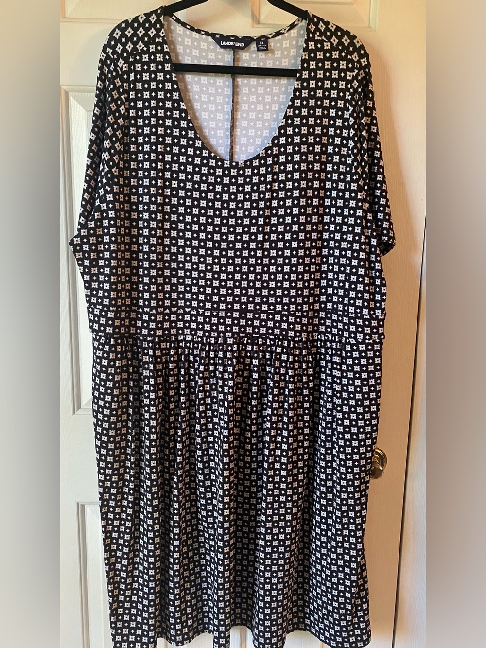 Lands' End Black and White Geometric Scoop-Neck Dress -Size 3X